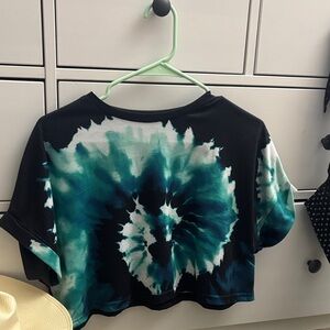 SHEIN Black and Teal Tie-Dye Crop Top